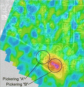 Airborne survey showing <sup>16</sup>N over active and inactive cooling towers at a nuclear power station (PNGS)